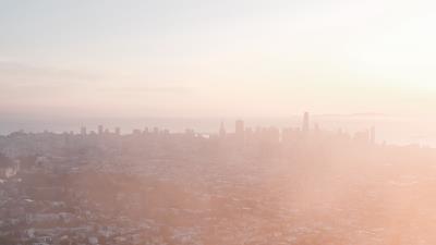 City fog aerial view 4k wallpaper