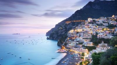 City mountain coast 4k wallpaper