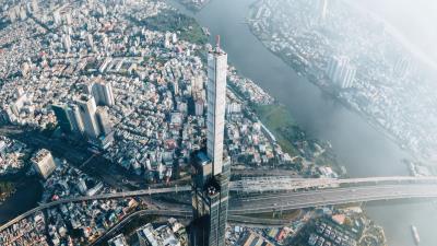 City skyscrapers aerial view 4k wallpaper