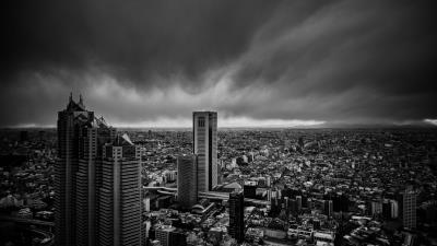 City skyscrapers bw 4k wallpaper