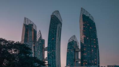 City skyscrapers pier 4k wallpaper