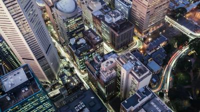 City skyscrapers top view 4k wallpaper