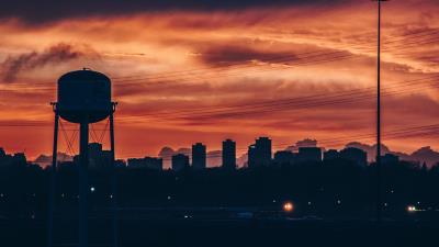 City sunset buildings 4k wallpaper