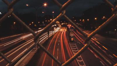 Fence mesh road night 4k wallpaper