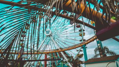 Ferris wheel attraction palm tree 4k wallpaper