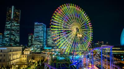 Ferris wheel night attraction night city 4k wallpaper
