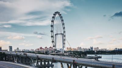 Ferris wheel road city 4k wallpaper