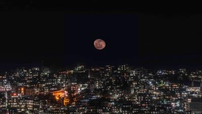 Full moon night city moon 4k wallpaper