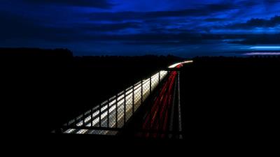 Highway night bridge road light 4k wallpaper