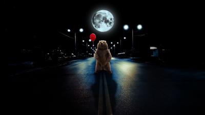 Bear balloon full moon 4k wallpaper