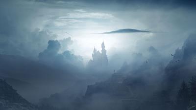Castle clouds fog 4k wallpaper