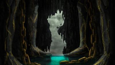 Cave ship river 4k wallpaper