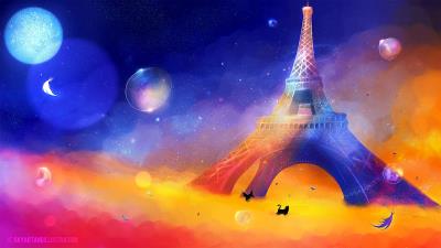 Eiffel tower art cat 4k wallpaper