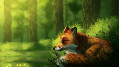 Fox sleep art 4k wallpaper