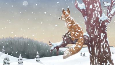 Fox tree snow 4k wallpaper