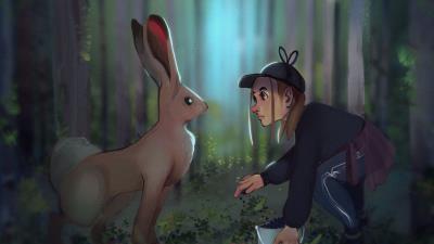 Girl hare meeting 4k wallpaper
