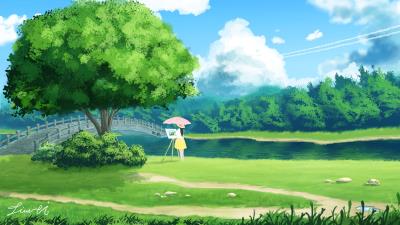 Girl painter nature 4k wallpaper