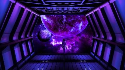 Girl spaceship planet 4k wallpaper