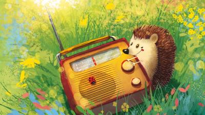 Hedgehog radio grass 4k wallpaper