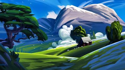 House mountains art 4k wallpaper