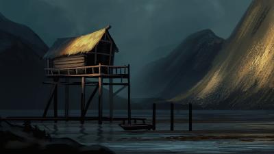 Hut water slope 4k wallpaper