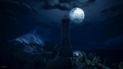 Lighthouse tower full moon 4k wallpaper