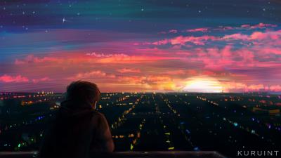 Man alone night city 4k wallpaper