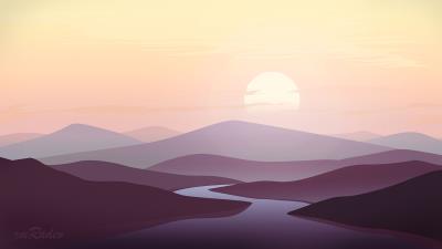 Mountains river sunset 4k wallpaper