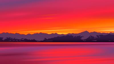 Mountains sunset river 4k wallpaper