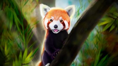 Red panda tongue protruding art 4k wallpaper