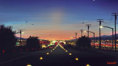 Road city lights 4k wallpaper
