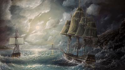 Sea sail drawing art stor 4k wallpaper
