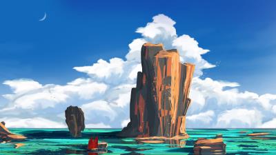 Ship rocks art 4k wallpaper