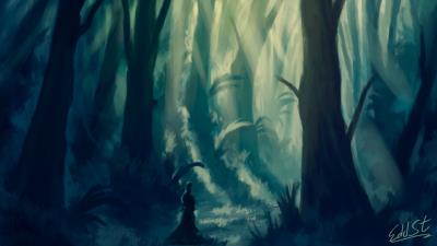 Silhouette forest trees 4k wallpaper