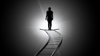 Silhouette staircase bw 4k wallpaper