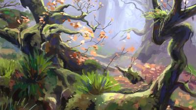 Trees grass forest 4k wallpaper