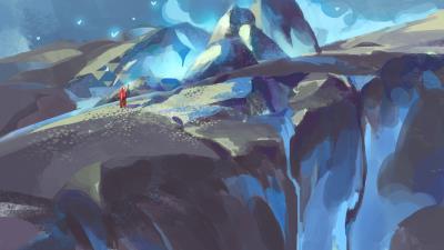 Wanderer rocks mountains 4k wallpaper