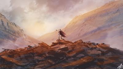 Wanderer silhouette stones 4k wallpaper