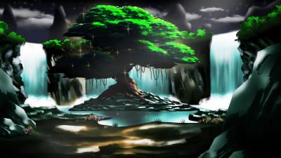 Waterfall rocks art 4k wallpaper