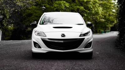 Mazda white front view 4k wallpaper
