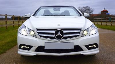 Mercedes benz c63 amg convertible white front view 4k wallpaper
