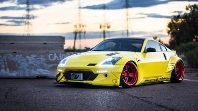 Nissan 350z yellow side view 4k wallpaper