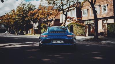 Porsche sports car rear view 4k wallpaper