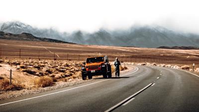 Road car man 4k wallpaper