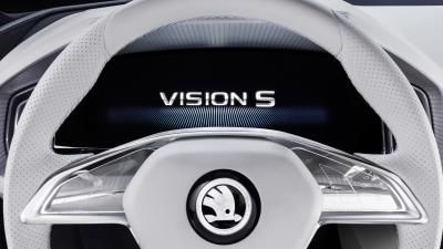 Skoda vision s logo 4k wallpaper