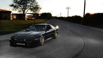 Toyota supra ma61 black front part tuning street sun glare 4k wallpaper