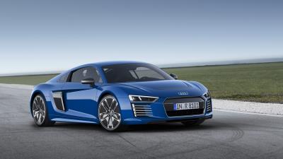 Audi r8 e tron blue side view 4k wallpaper
