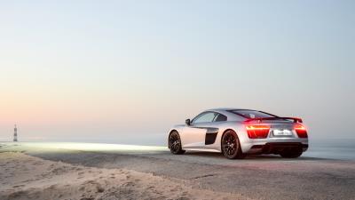 Audi r8 rear view road 4k wallpaper