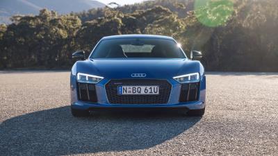 Audi r8 v10 blue front view 4k wallpaper