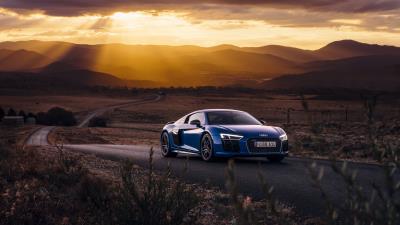 Audi r8 v10 side view road 4k wallpaper